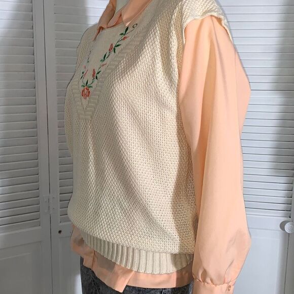 Vintage Pastel Embroidered Pullover Knit Sleeveless Sweater - Picture 11 of 15